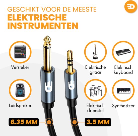 Drivv. Premium 3,5 mm Jack naar Dual 6,35 mm kabel - 2 meter