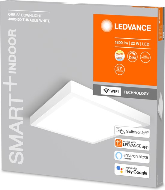 LEDVANCE Armatuur: voor plafond, SMART SURFACE DOWNLIGHT TW / 22 W, 22-…24- V, stralingshoek: 11-, Tunable White, 3-65- K, body materiaal: aluminium, IP2-