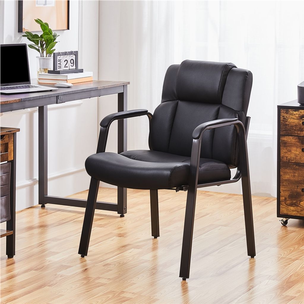 Yaheetech Bureaustoel Set van 2 - Eetkamerstoelen met Armleuning en Rugleuning - Kunstleer - 64x68,5x91,5 cm - Zwart