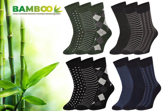 Bamboo Elements - Bamboe Sokken Heren 43 46 - 12 Paar - Fashion - Lange Sokken - Kousen Heren Sokken - Anti Zweet - Duurzaam