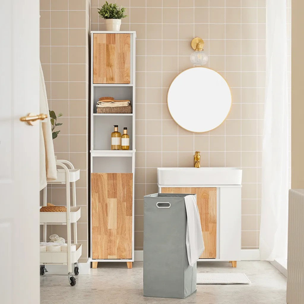 SoBuy - badkamerkast met uitklapbare waszak - wit - 31x170x32cm