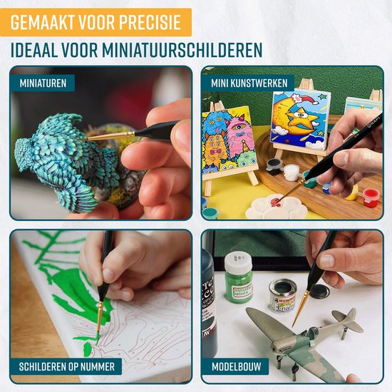 NAPI Penselen Set voor Precisie - 9 Fijne Kwasten in Etui - Miniatuur Schilderen, Modelbouw, Gouache, Warhammer. Geschikt voor Acrylverf, Aquarel, Olieverf, Waterverf, Schmink - Ergonomische Grip - Detail Kwastenset in Houder