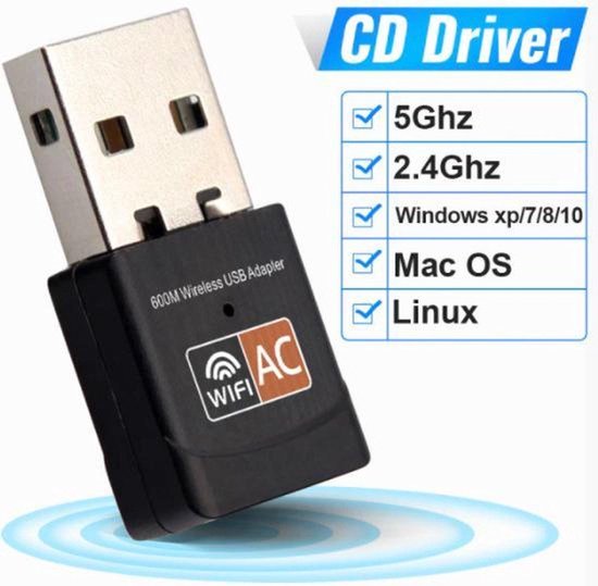Garpex® WiFi USB-adapter 600 Mbps - Dual Band - Compact ontwerp