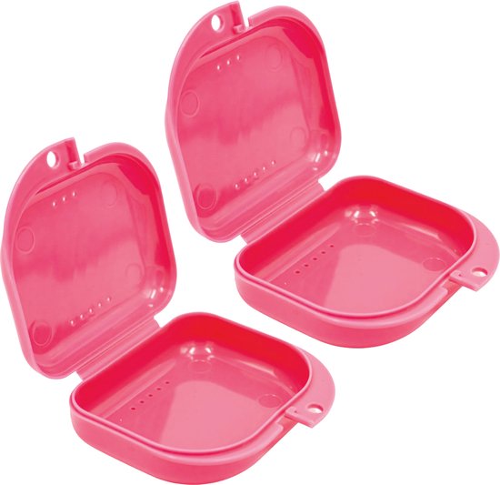 Gebitsbakje - 2 Stuks - Beugelbakje - Roze - Voor - Beugel - Kunstgebit - Prothese - Beugelbakje - Beugeldoosje - Bakje - Gebittenbakje