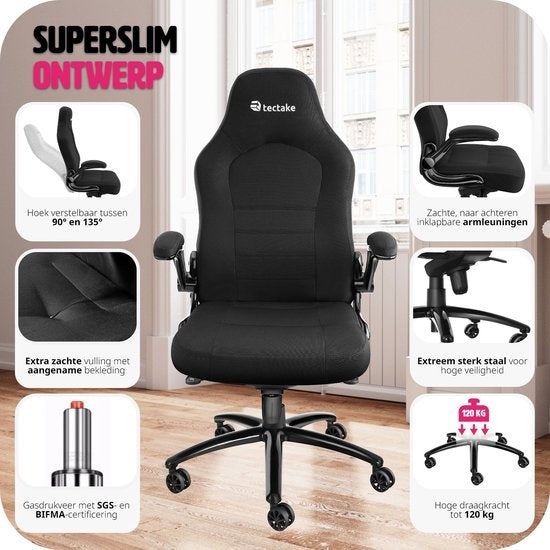 tectake® - bureaustoel gamingchair - luxe burostoel kantoorstoel - racingstoel burostoel gamestoel Springsteen - zwart