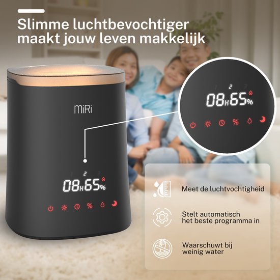 MiRi Nimbus – Luchtbevochtiger – Humidifier – 4.5L – Luchtvochtigheidmeter – Ionisator – 50m² – Ultrasoon – Afstandsbediening – Touchbediening – Aromatherapie