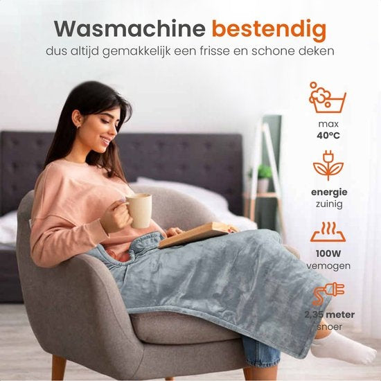 Goliving Elektrische Deken Voor Rug en Nek – Elektrische Warmtedeken – 3 Warmtestanden – Timerfunctie – Machinewasbaar – 100 Watt – 90 x 60 cm – Grijs