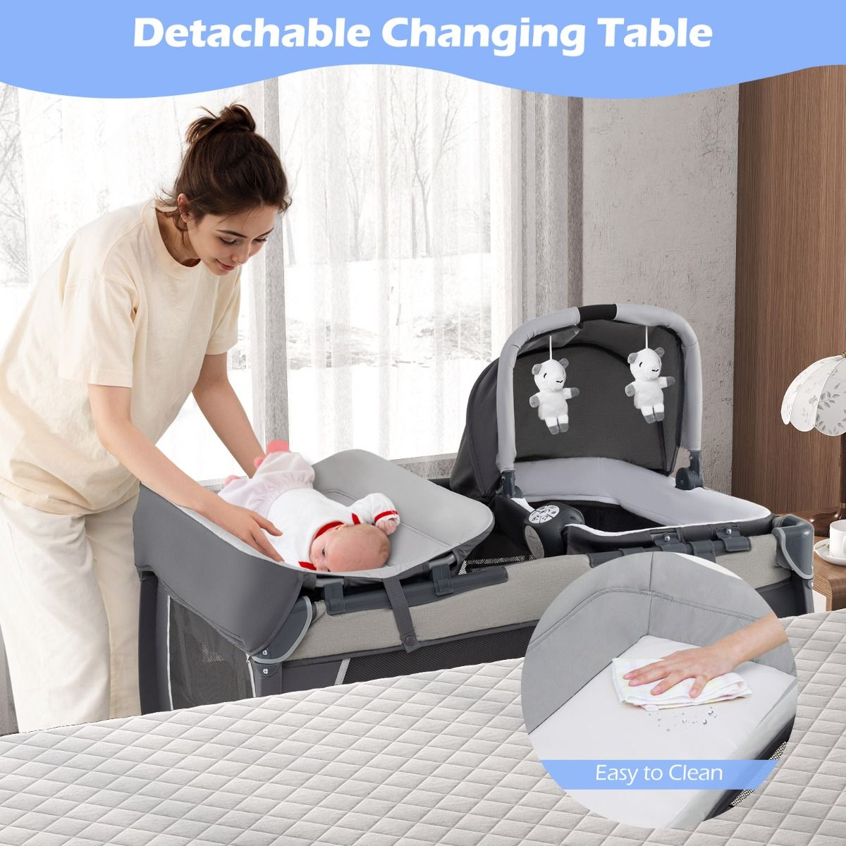 Coast 5-in-1 Reisbedje voor Baby's - Opvouwbaar babybed met commode en opbergmand - Inclusief draagtas - Grijs