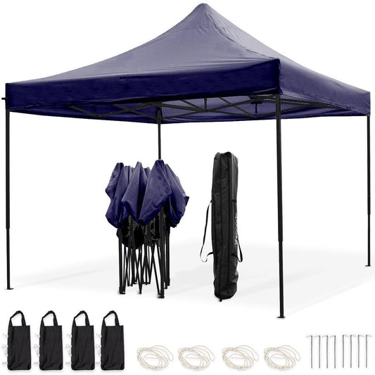 LifeGoods Partytent - Paviljoen - EasyUp - Opvouwbaar - Waterdicht - Met Draagtas met wieltjes - 300 x 300 cm - Donkerblauw