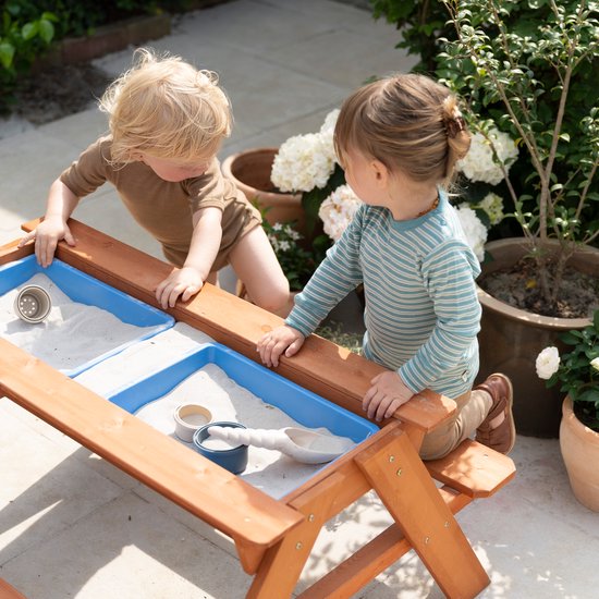 Sunny Dave Zand & Water Picknicktafel in Bruin voor kinderen - Multifunctionele Picknick tafel met 2 uitneembare kunststof bakken - FSC hout