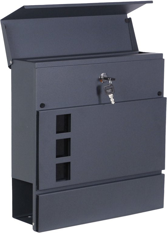 AXI Jonas Brievenbus van Metaal – Antraciet – Stalen Brievenbus met Slot – Wandmodel –37x11x37 cm – Inclusief 2 Sleutels – Met Krantenhouder – Weerbestendig