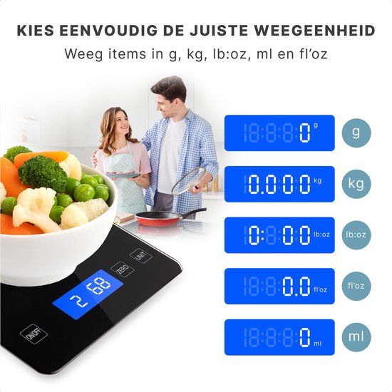 S.old Digitale Keukenweegschaal – Weegschaal Keuken - USB Oplaadbaar - 1gr tot 10kg – Tarra Functie - Zwart - 23x16x3 cm
