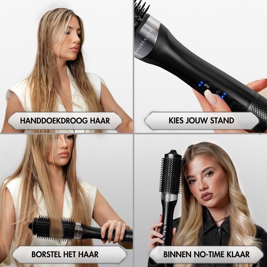 Sansbeauté® Wet-2-Dry Föhnborstel - Multistyler - Airstyler - Haarborstel - Krulborstel - Haarborstel - Stijlborstel - Warmteborstel - Volume en Krullen - Roterende Kabel