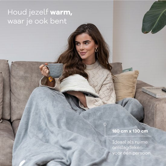 Zenwave Elektrische Deken 180x130cm - Wasmachinebestendige Omslagdeken Grijs - 10 standen Warmtedeken - Ultra Zachte Fleece Warmte Plaid - Elektrische Bovendeken - Kamperen & Outdoor - 1 Persoons