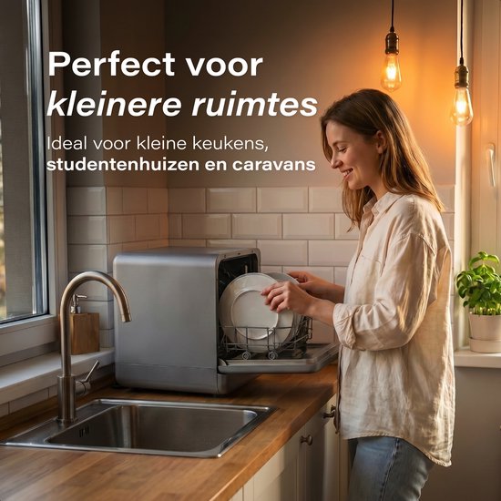 Skoov Mini Vaatwasser met waterreservoir - 3 couverts - 7 wasprogramma's - Kleine smalle vrijstaande afwasmachine - Camping - Grijs