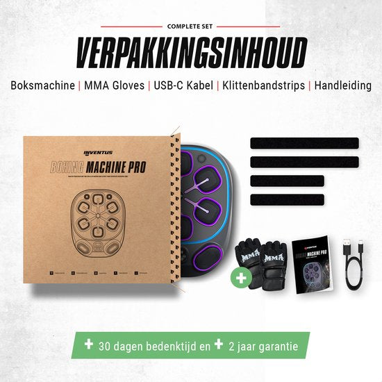 Inventus Boxing Machine PRO - Incl. Bokshandschoenen - Boksmachine Installatie Zonder Boren - Reflex Muziek Boksen - Smart Bluetooth Boxmachine - Sporten Boks Trainen - Bokszak / Boksbal - USB Oplaadbaar - Voor volwassenen