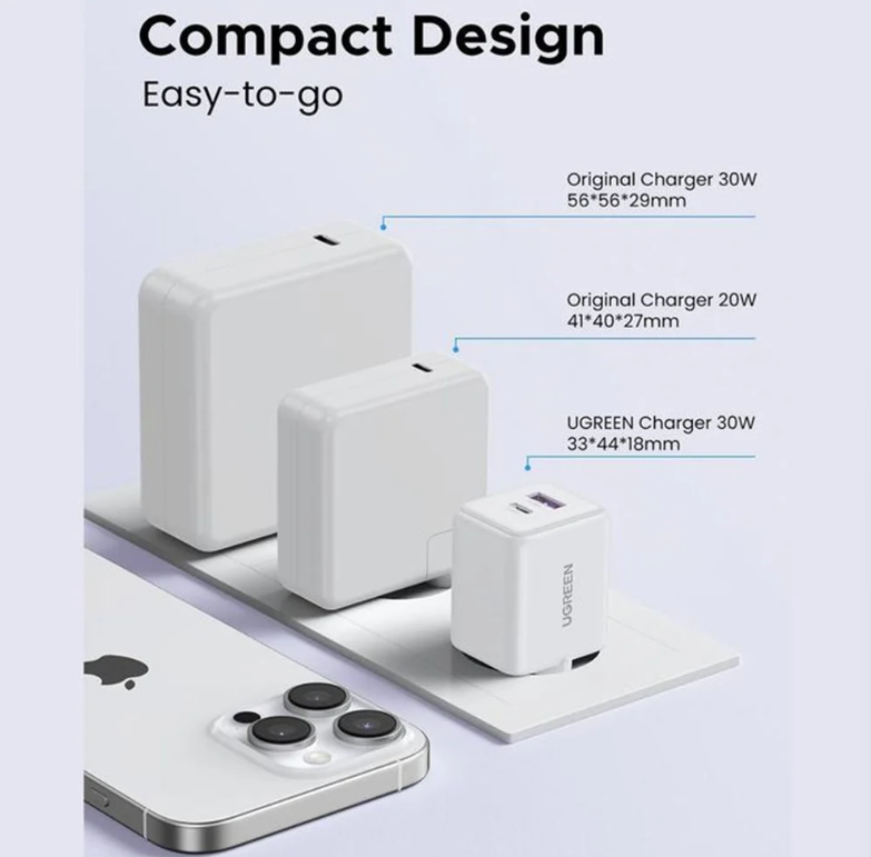 Ugreen X516 GaN Netwerkoplader 30W - Roze - USB-A & USB-C