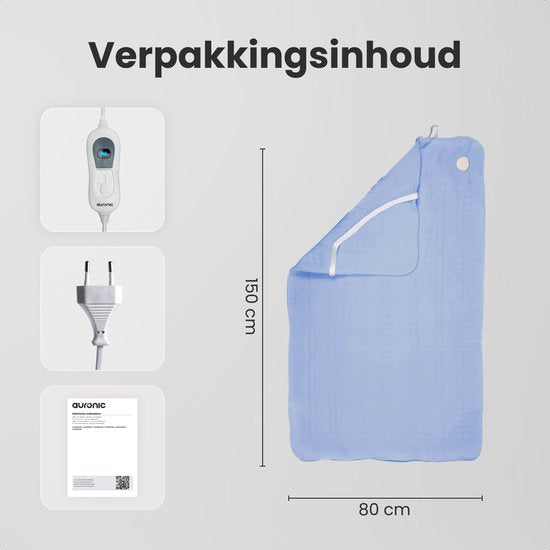 Auronic Elektrische Onderdeken - 80x150cm - 1 Persoons - met Hoekelastieken - Verwarmingsdeken - Blauw