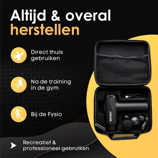 Revolt - Massage Gun - 30 Verschillende Snelheden - 6 Opzetstukken - Luxe Opbergkoffer - Deep Tissue - Voor Spierherstel & Blessures - Hoge Amplitude