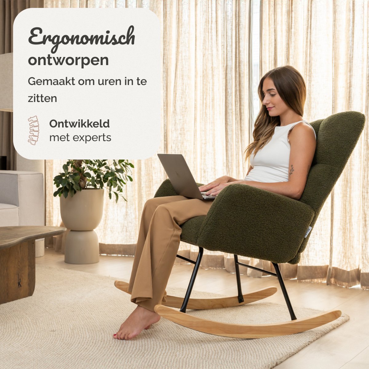 SITTT Noella schommelstoel - donker groen - 70x96x97 cm - relaxstoel & babykamer fauteuil