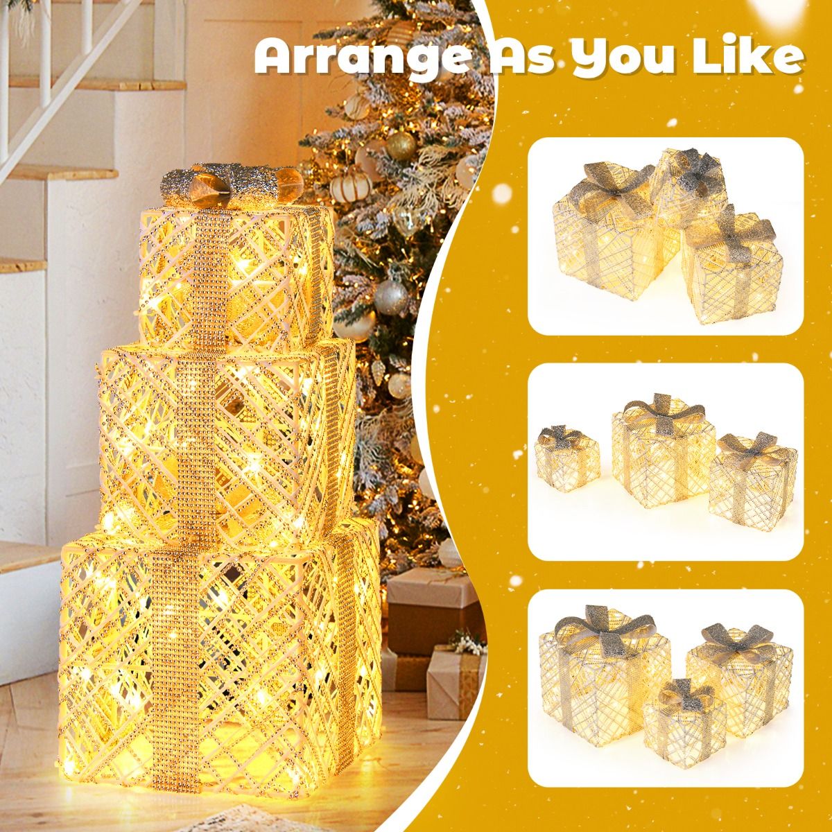 Coast 3-delige LED cadeauboxen set – warmwit – wit – 25×25×23 / 20×20×18 / 15×15×13 cm