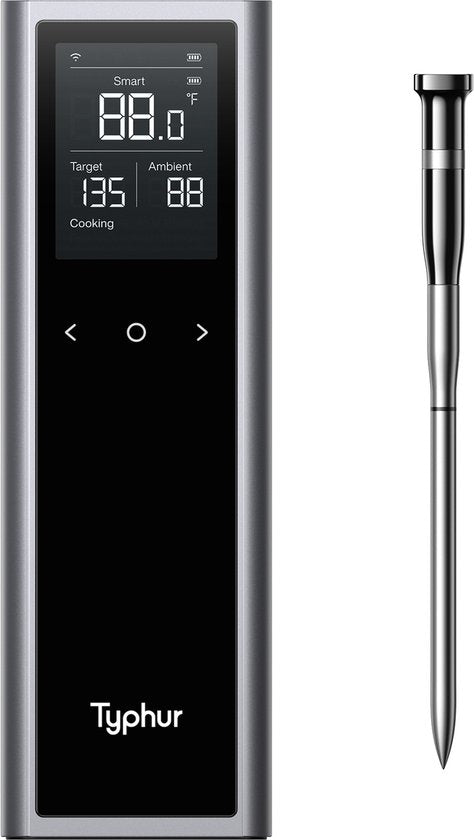 Typhur Sync One - 6-sensor probe - Draadloze vleesthermometer - BBQ thermometer - Bluetooth & WiFi - Waterdicht en hittebestendig - Batterijduur tot 50 uur - Slimme app-integratie - Compact met laadstation - Voor elke kookstijl