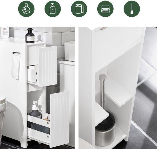 SoBuy Lage Kast, Staande Smalle Opbergkast, Smalle Badkamerkast, Toiletkast - Wit, 60x20x75cm, BZR111-W