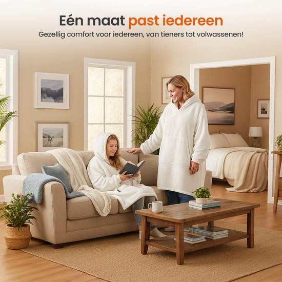 Goliving Fleece Deken - Hoodie - Mouwen - Wit - Maat one size fits all