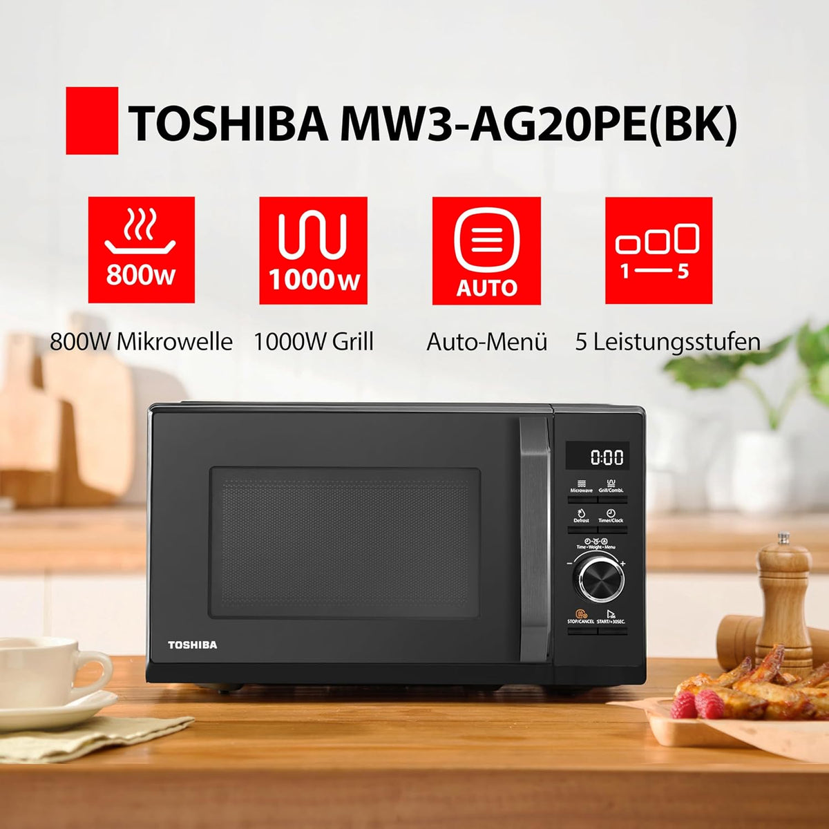 Toshiba MW3-AG20PE(BK) Magnetron met Grill - 20 Liter - Zwart