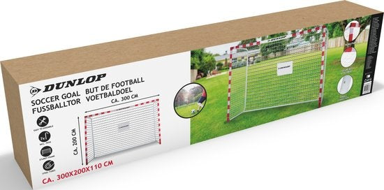 Dunlop Voetbaldoel - Inclusief 7 Grondhaken - Metaal - 300 x 200 x 110 cm - Wit/ Rood