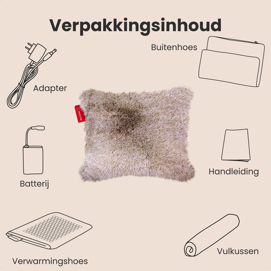 Auronic Warmtekussen - Teddy - 45x60 - Draadloos - Oplaadbaar - Elektrisch kussen - Infrarood - Taupe