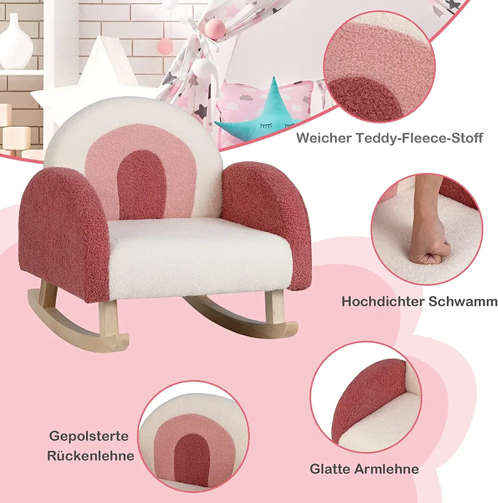 Coast Children's Swing Chair Teddy Plush fauteuil met schommelende benen gemaakt van Poplar Wood Red