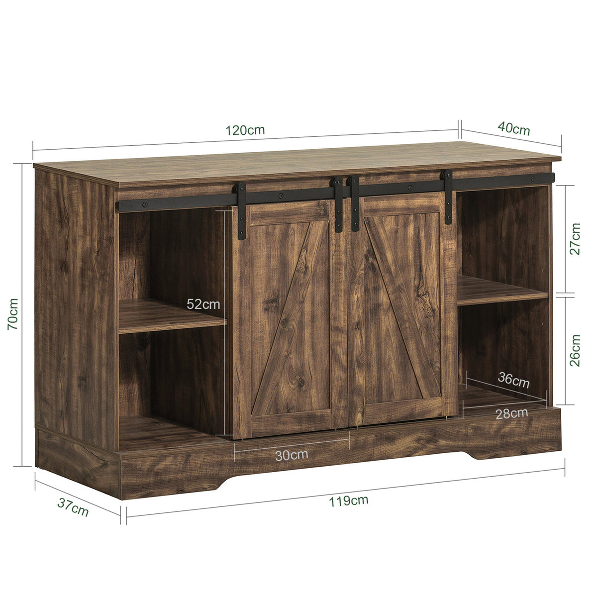 SoBuy Opbergkast – Schuifdeur, Verstelbare Planken, Landelijk Design – 120 x 40 x 70 cm – Kastanjebruin