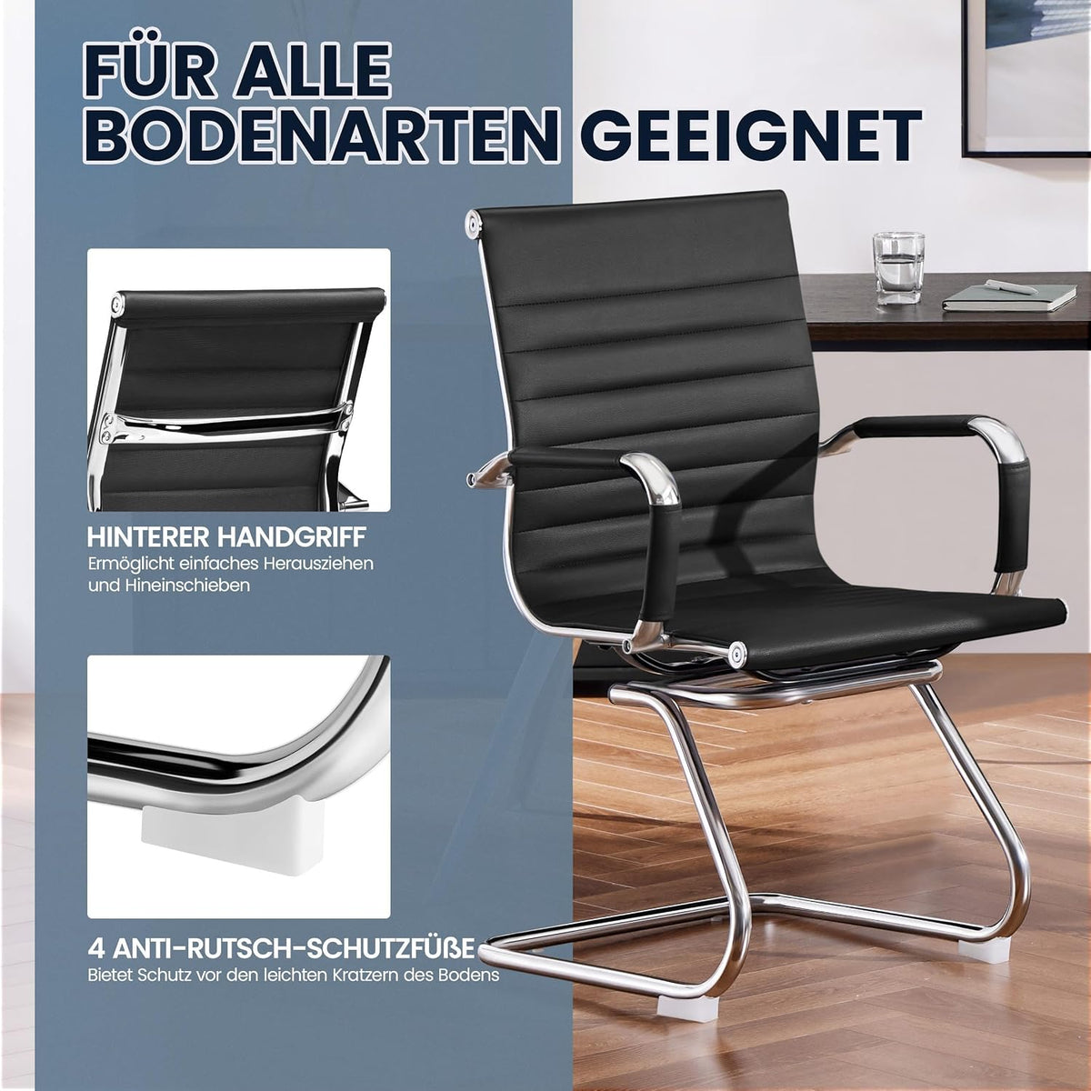 Eetkamerstoelen met Armleuningen Set van 2 PU Kunstleer met Verchroomd Frame Zwart