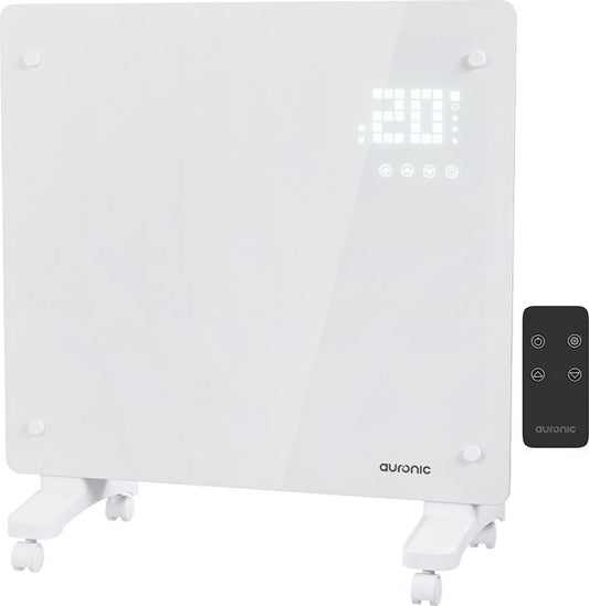 Auronic Elektrische Kachel – Convectorkachel met Thermostaat en Afstandsbediening - Glazen Paneelverwarming - 1000W Heater - Wit