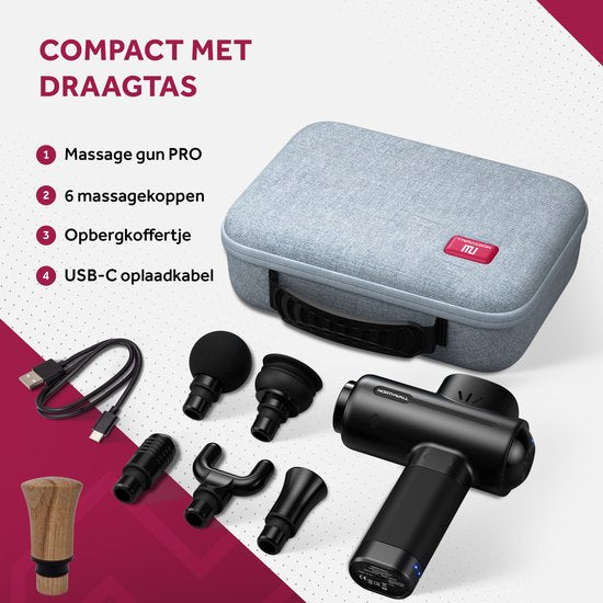 Northwall Massage Gun Professioneel PRO - Massage Pistool Inclusief Koffer en 6 Opzetstukken incl. Eikenhouten Massagekop - Krachtig en Draadloos Sport en Relax Massage Apparaat