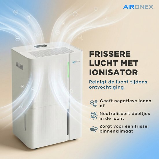 Luchtontvochtiger Aironex 30L - Ontvochtigt 30 liter per dag - Geschikt voor kelder, woonkamer, slaapkamer en badkamer - Vochtvreter - Luchtontvochtiger en Luchtreiniger - Luchtontvochtiger slaapkamer - Wit - Dehumidifier