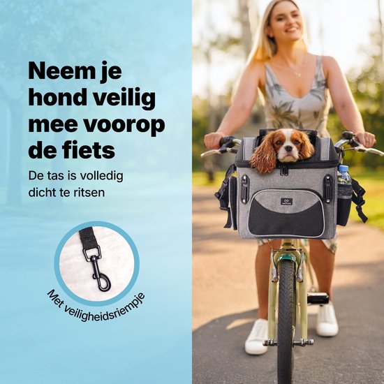 Jake en Jacky Hondenfietsmand - Fietsmand Hond Voorop - Hondenmand Fiets - Autostoel Hond - Kleine Hond max 8 kg - 39x28x34 cm