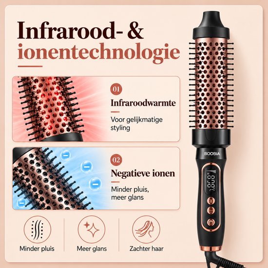 Soosia Krulborstel & Stijlborstel - Warmteborstel met Keramische Platen - Thermal Brush - Infrarood & Ionen - Instelbaar 110-210°C