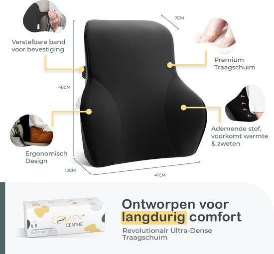 COMFYCENTRE® Ergonomische Rugsteun XL Auto & Bureaustoel - Rugkussen Onderrug en Schouders - Lendensteun Auto - Rugsteunen - Traagschuim - Beter zitten