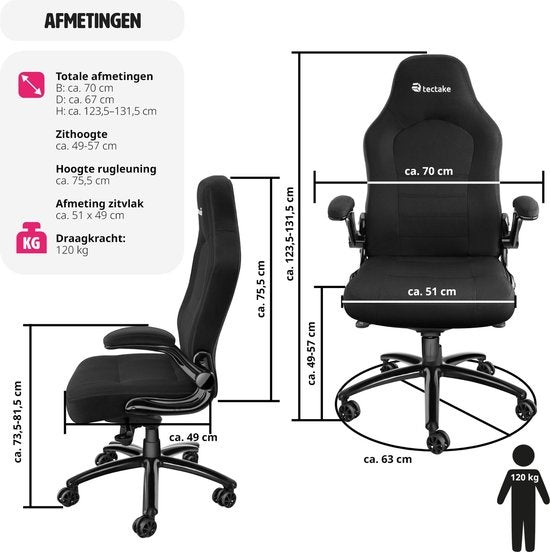 tectake® - bureaustoel gamingchair - luxe burostoel kantoorstoel - racingstoel burostoel gamestoel Springsteen - zwart