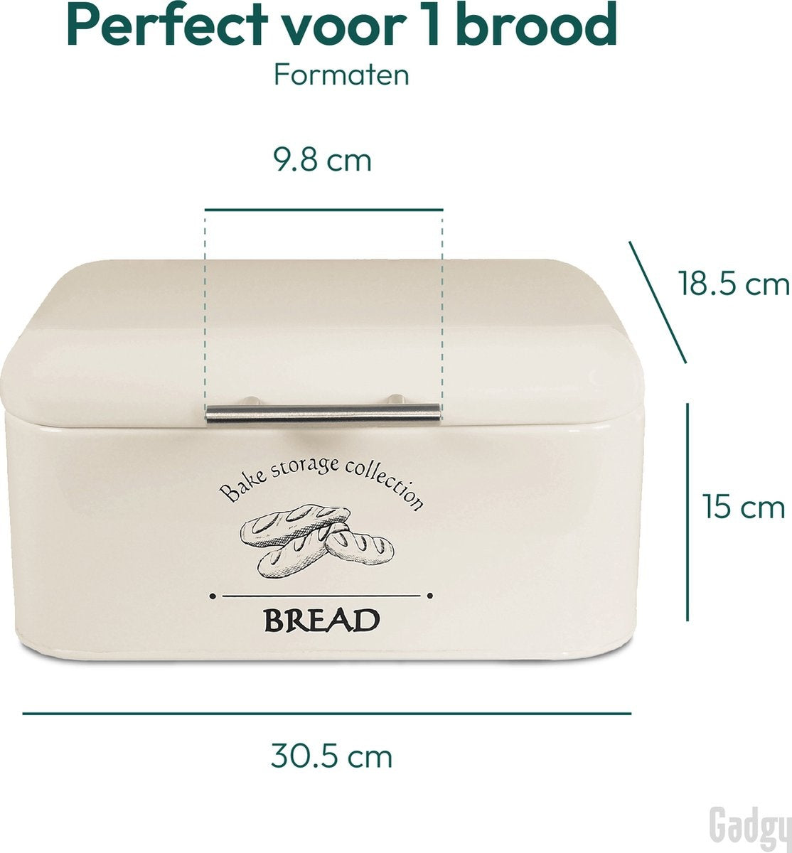 Gadgy Broodtrommel - Met Klepdeksel en Kruimelrek - Brooddoos - Off White - Metaal - Brood Bewaardoos