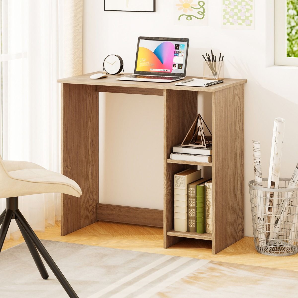 Coast Bureau met 2 opbergvakken - compact - stabiel - naturel - 80 x 40 x 74 cm