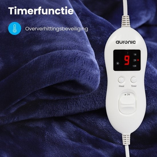 Auronic Elektrische Deken - Warmtedeken - 9 Warmtestanden - 2 Persoons - 200x150 - Blauw
