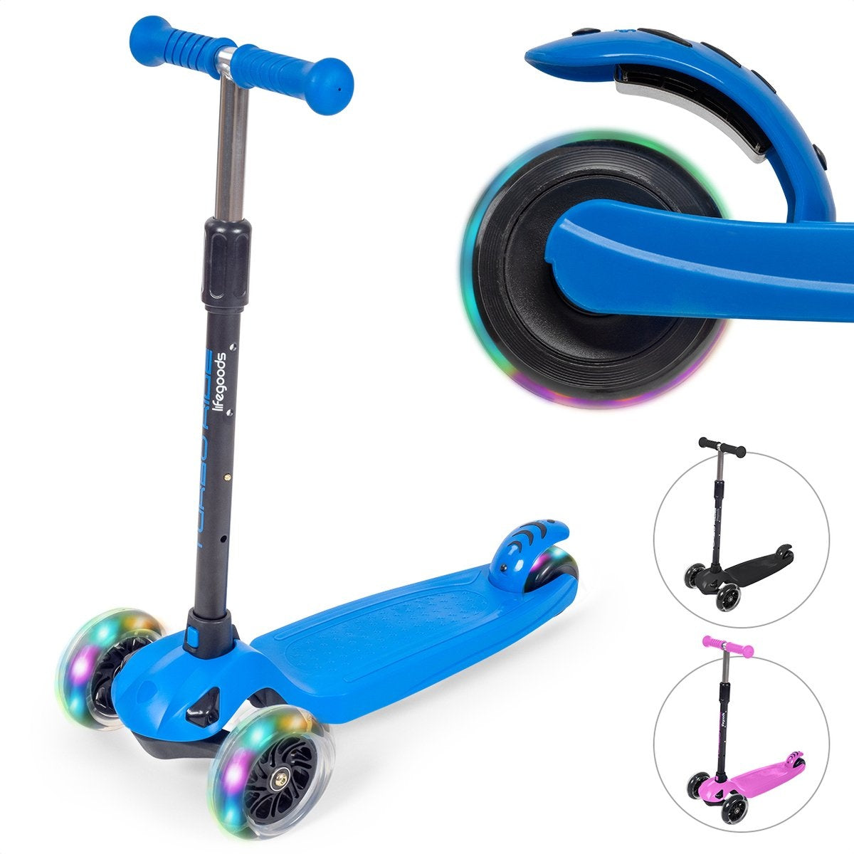 LifeGoods TurboRide Kinderstep - Step 5-8 Jaar - 3 Lichtgevende Wielen - Jongens/Meisjes - Blauw