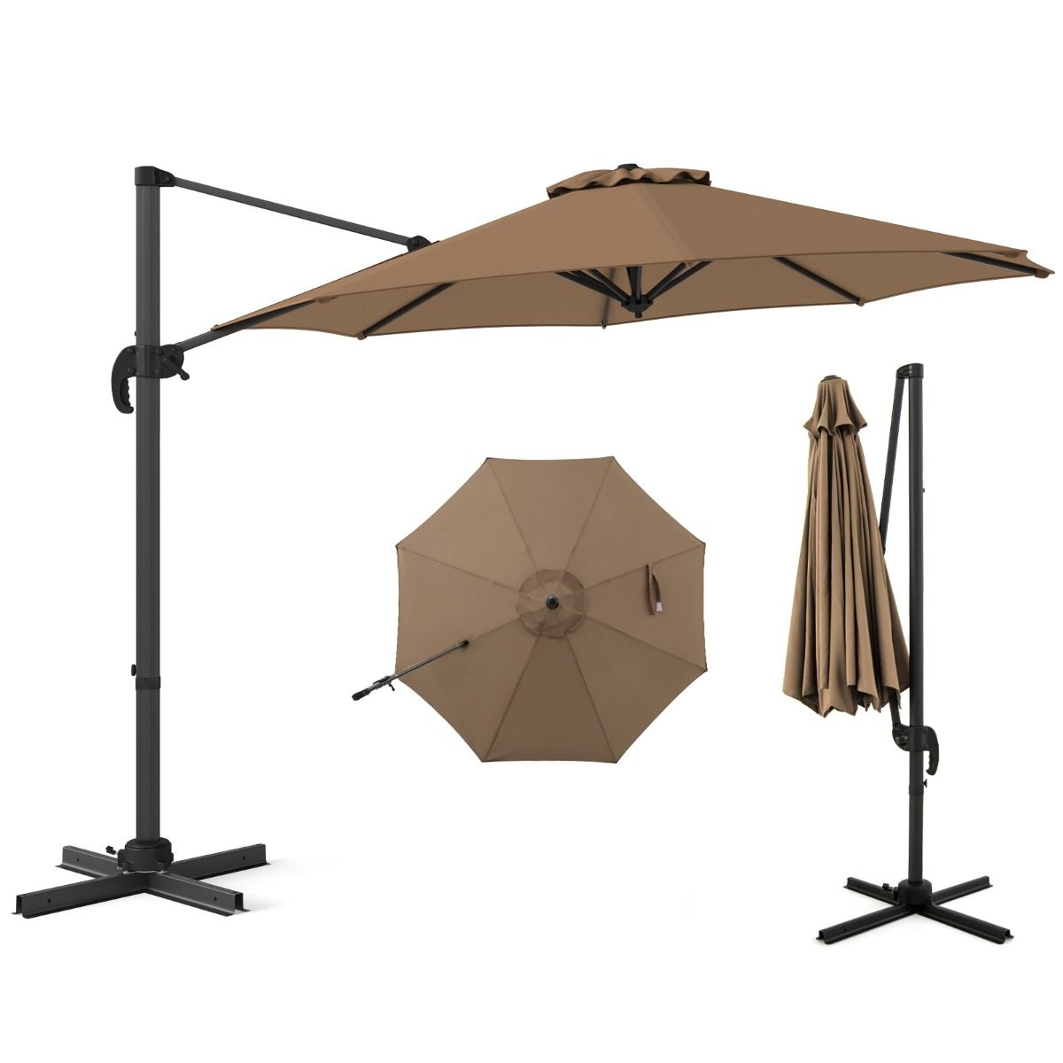 Coast Ronde Zweefparasol - 5-voudig verstelbaar - 360° draaibaar - aluminium paal - 308 x 248 cm - bruin