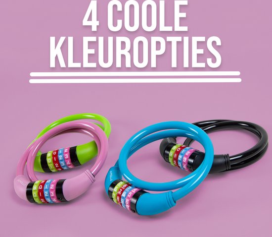 Apollo Kinderfietsenslot - ook voor scooters en loopfietsen - eenvoudig cijferslot voor kinderen, licht en veilig, scooterslot met code, zonder sleutel, ideaal scooter- & fietsaccessoire