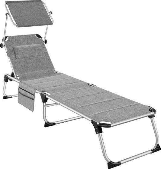 tectake® - Ligbed Lorella gestoffeerd, inklapbaar - grijs gemeleerd - 220 x 60,5 x 34 cm, met zijvak