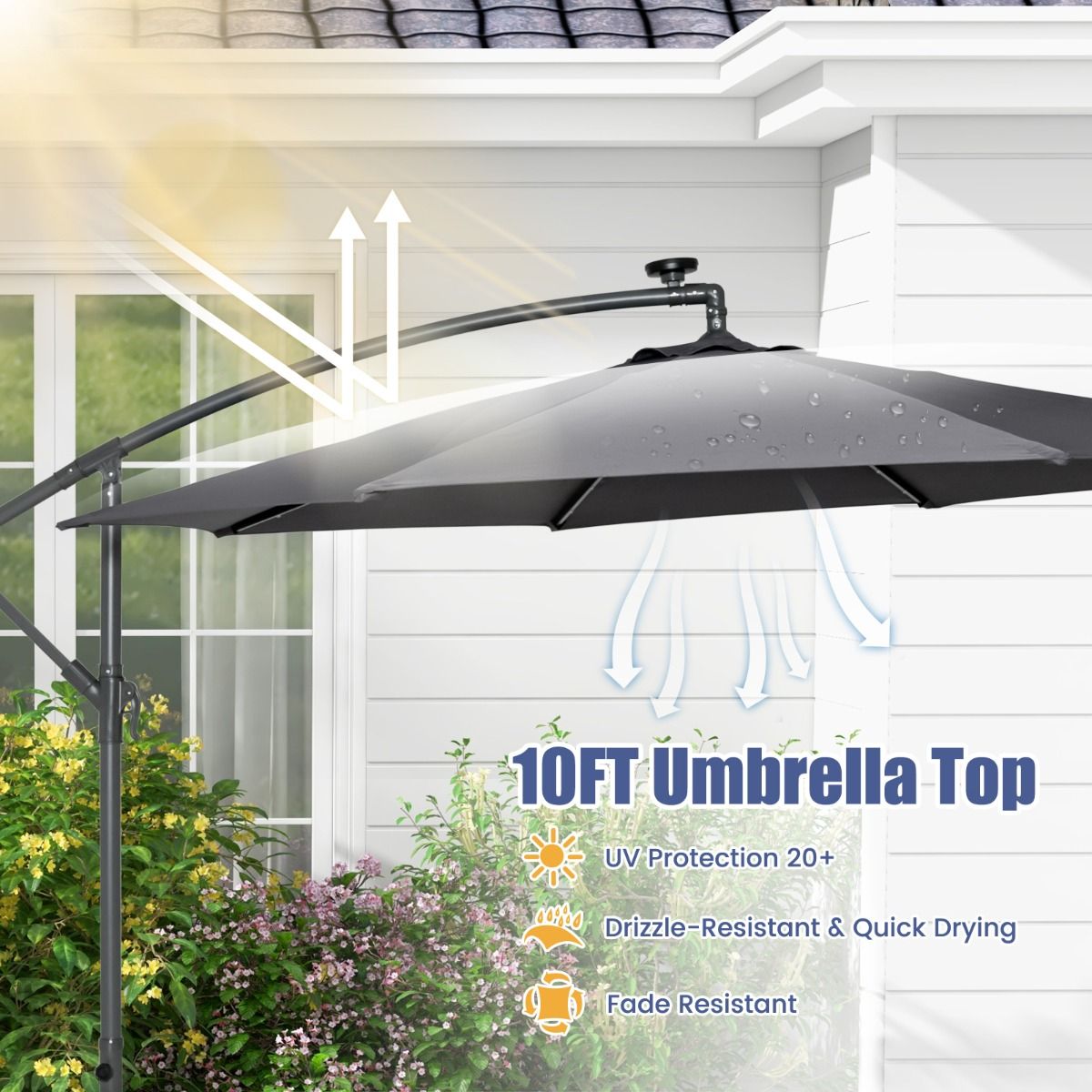 Coast Tuinparasol met LED-verlichting - 3 meter - Kantelbaar - Inclusief zandzakken - Donkerblauw