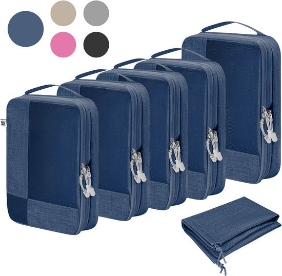 SC Travel Essentials Packing Cubes - 6-delige Set - Luxe Compressie Organizers van Hoogwaardig Nylon - Ruimtebesparend en Duurzaam - Ideaal voor Reizen - Donkerblauw